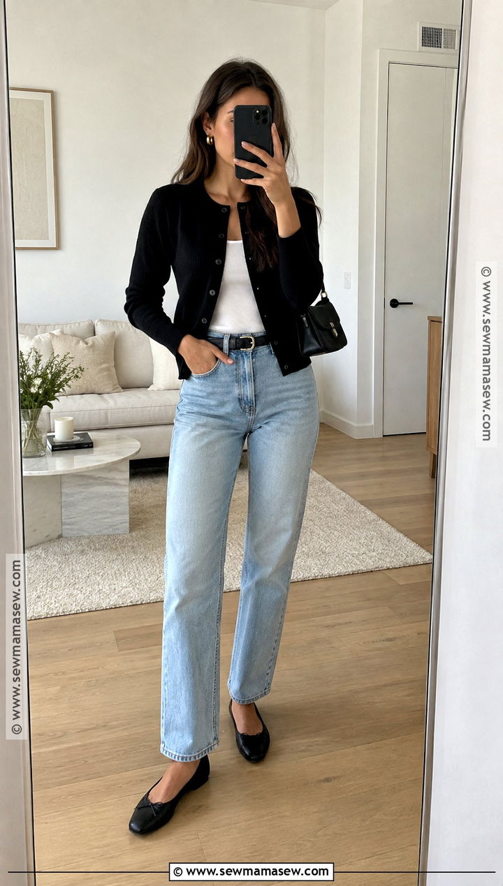 Black Cardigan With Light Wash Jeans - 20 fall clean girl outfits