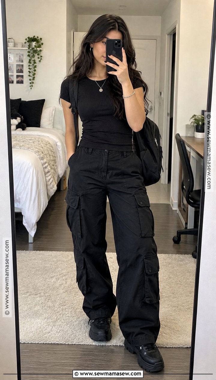 Black Cargo Pants With Black T Shirt - 20 back to school outfits cargo pants