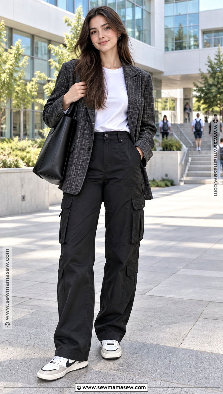 Black Cargo Pants With Oversized Blazer - 20 back to school outfits cargo pants