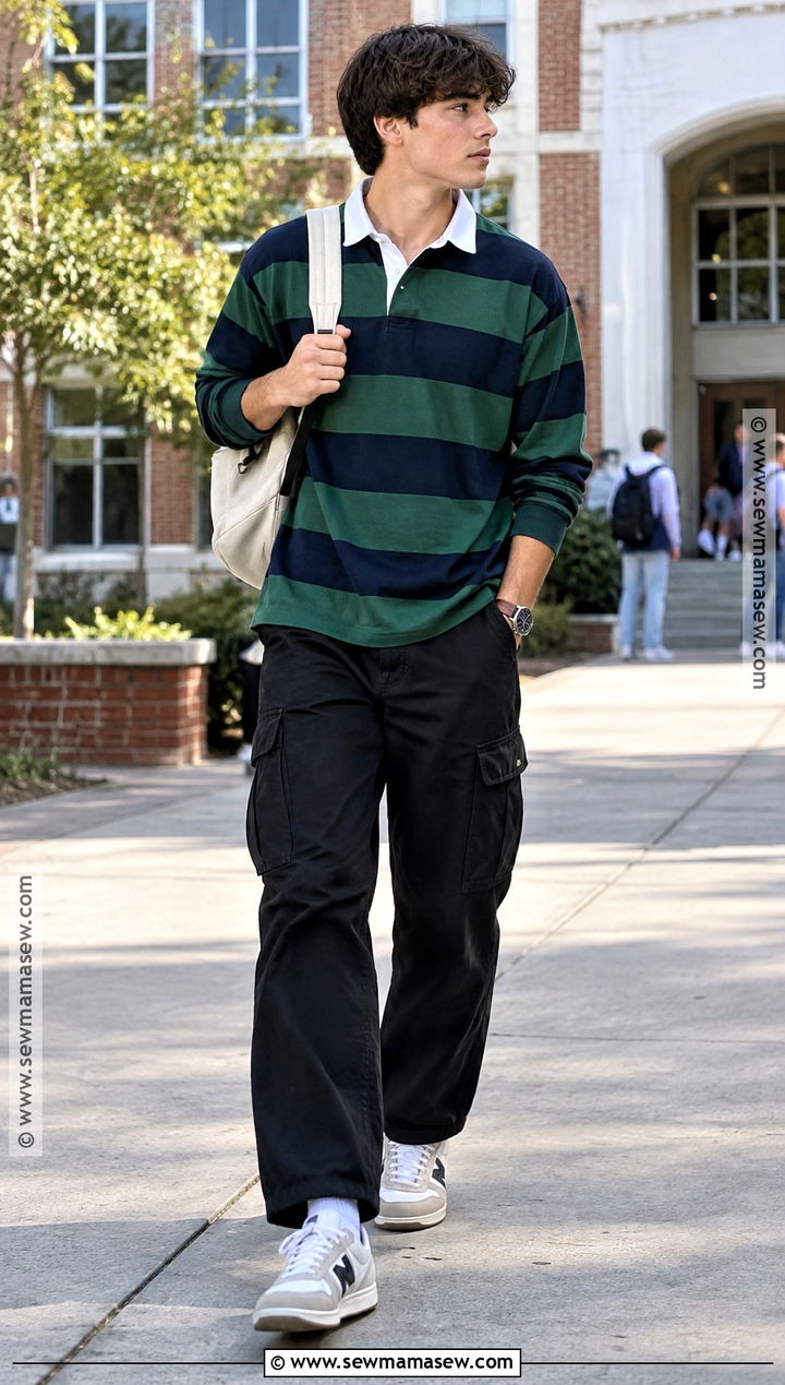 Black Cargo Pants With Rugby Shirt - 20 back to school outfits cargo pants