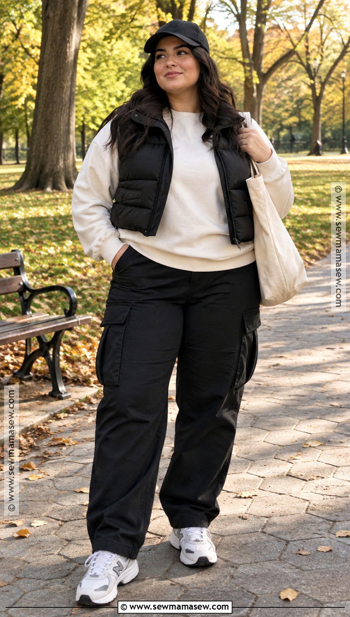 Black Cargo Pants With Sweatshirt And Puffer Vest - 20 black cargo pants outfit fall