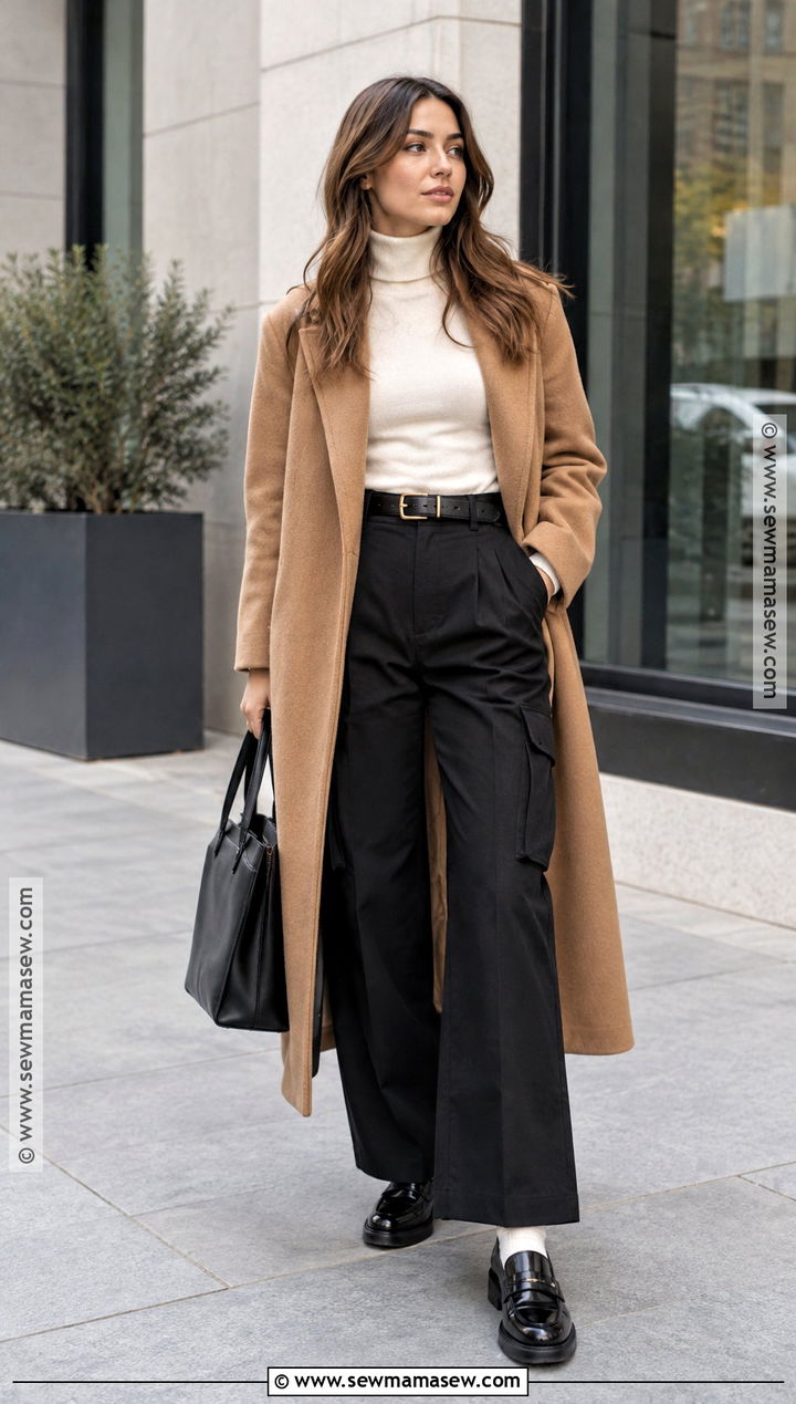 Black Cargo Pants With Turtleneck And Loafers - 15 Fall Cargo Pants