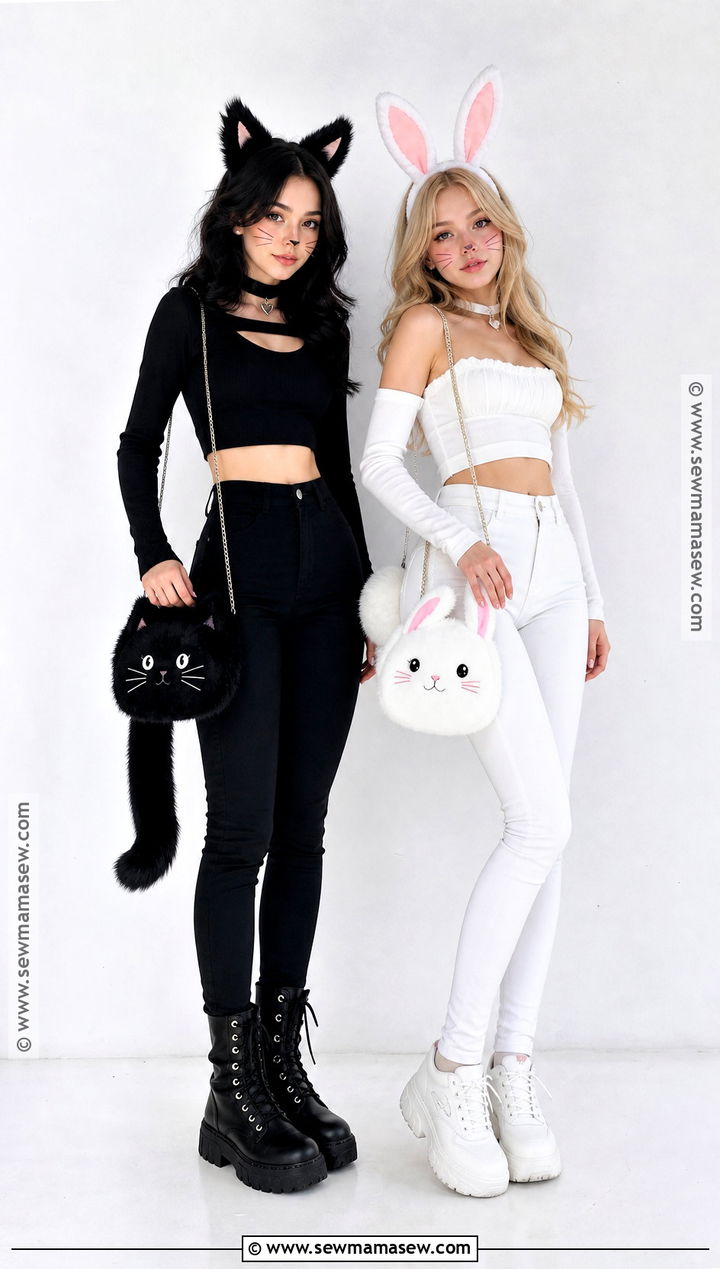 Black Cat And White Bunny Friend Costume - 30 friend costume ideas two