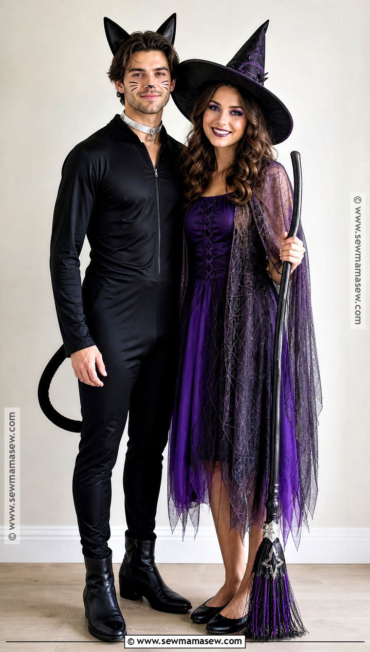 Black Cat And Witch Couple Costume - 45 black cat halloween costume ideas