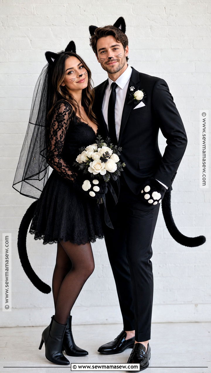 Black Cat Bride And Groom Costume - 30 bride and groom halloween costumes