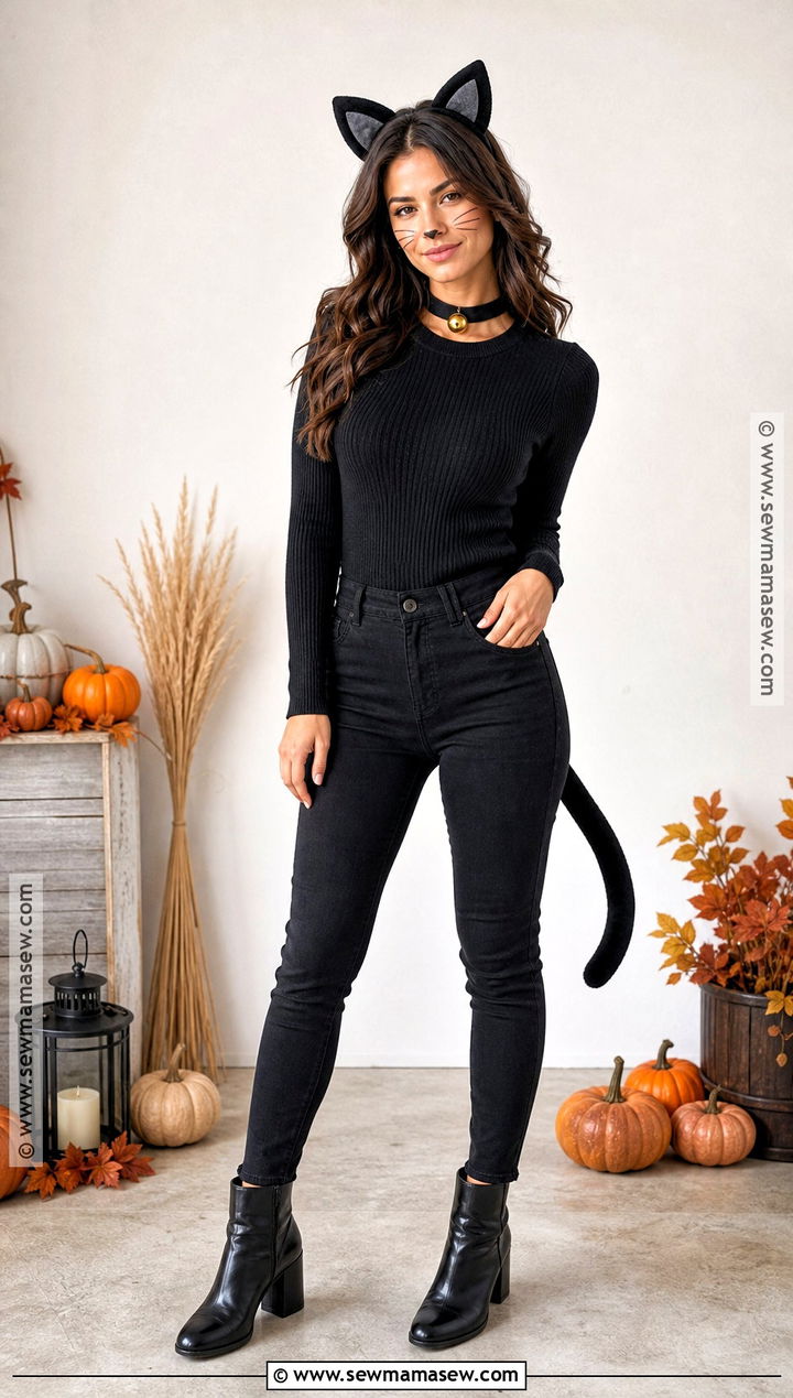 Black Cat Costume With All Black Clothes - 30 Cute And Easy Halloween Costumes