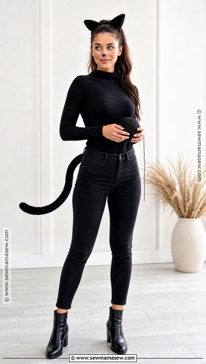 Black Cat Costume With All Black Clothes - 35 Easy At Home Halloween Costumes