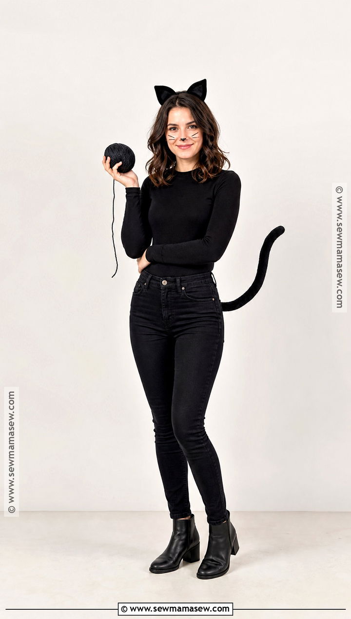Black Cat Costume With Cat Ears - 30 Very Simple Halloween Costumes