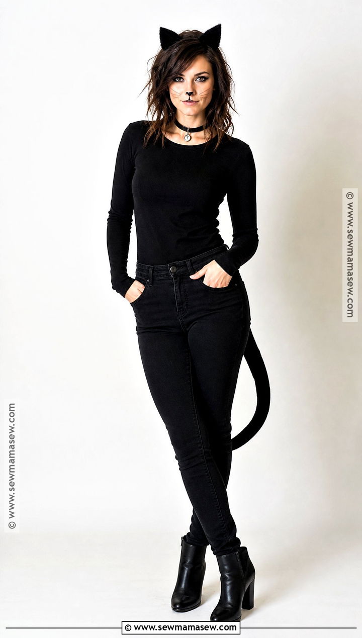 Black Cat Costume With Closet Basics - 30 Low Budget Halloween Costumes