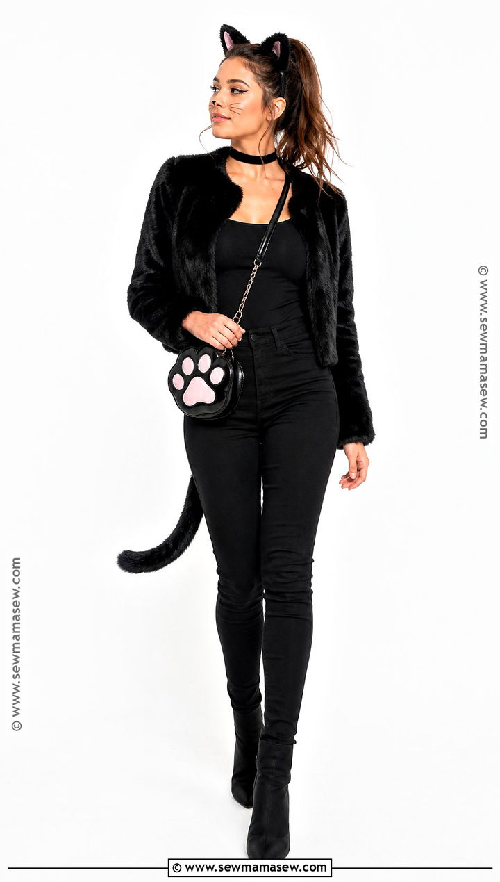 Black Cat Costume With Faux Fur Jacket - 30 Solo Halloween Costumes Women Brunette