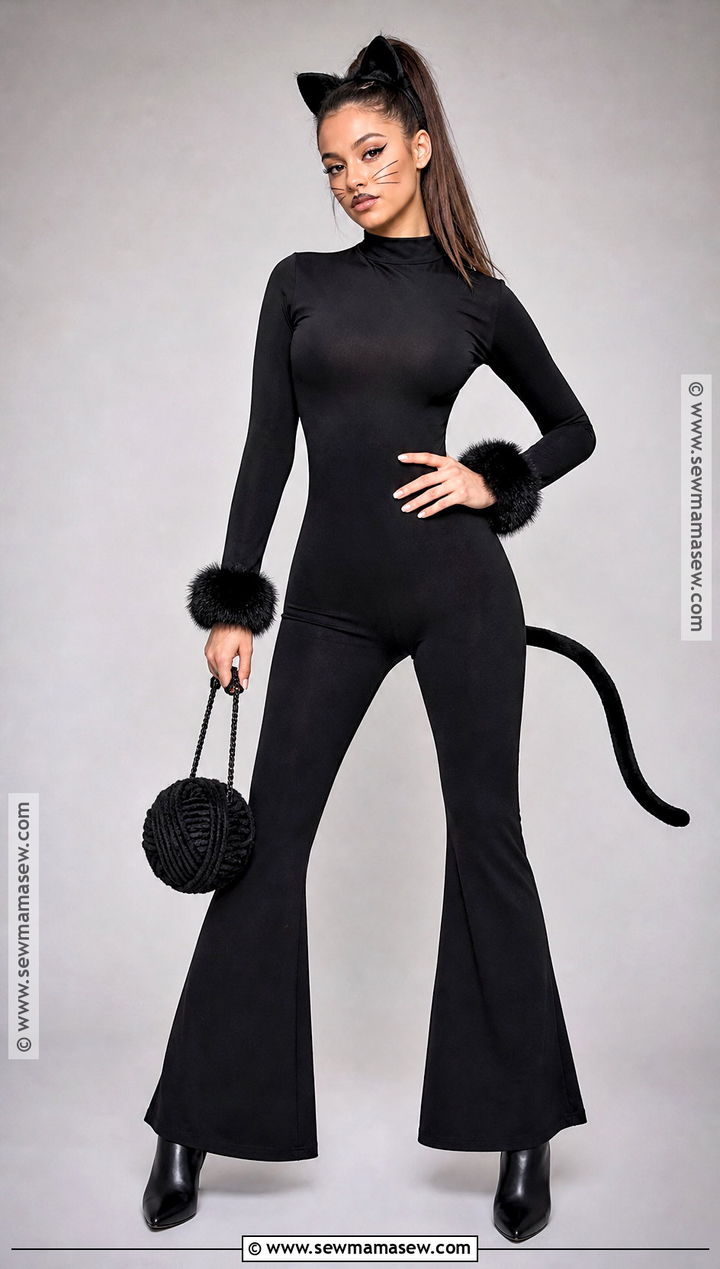 Black Cat Costume With Flared Jumpsuit - 35 costume inspo ideas