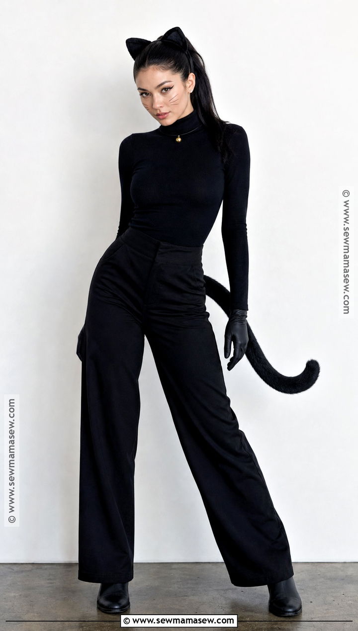 Black Cat Costume With High Black Ponytail - 30 halloween costumes women black hair