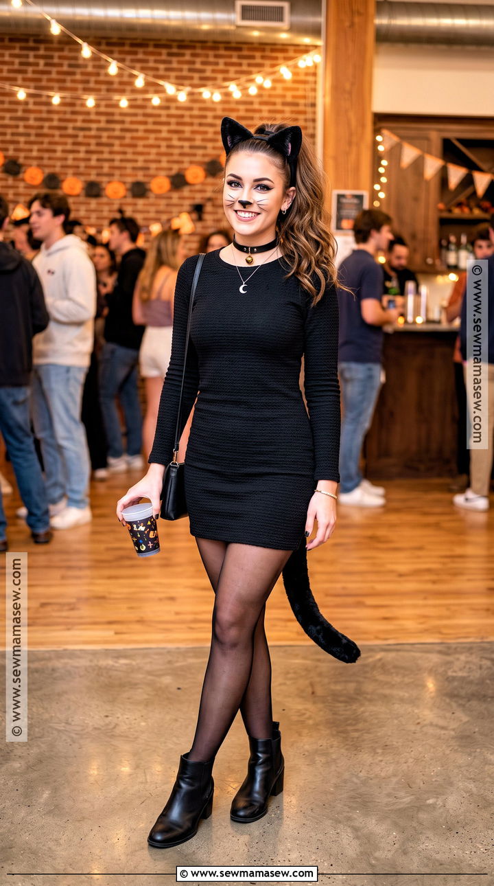 Black Cat Costume With Mini Dress - 30 cute college halloween costumes