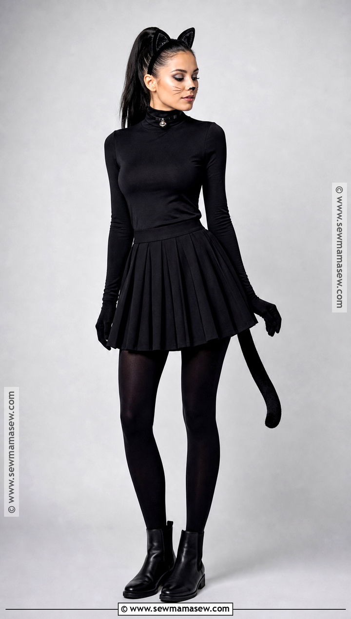 Black Cat Costume With Pleated Black Skirt - 30 halloween costumes black skirt