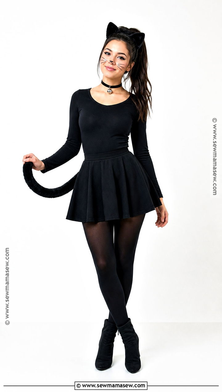 Black Cat Costume With Tail And Ears - 30 Single Person Halloween Costume Ideas