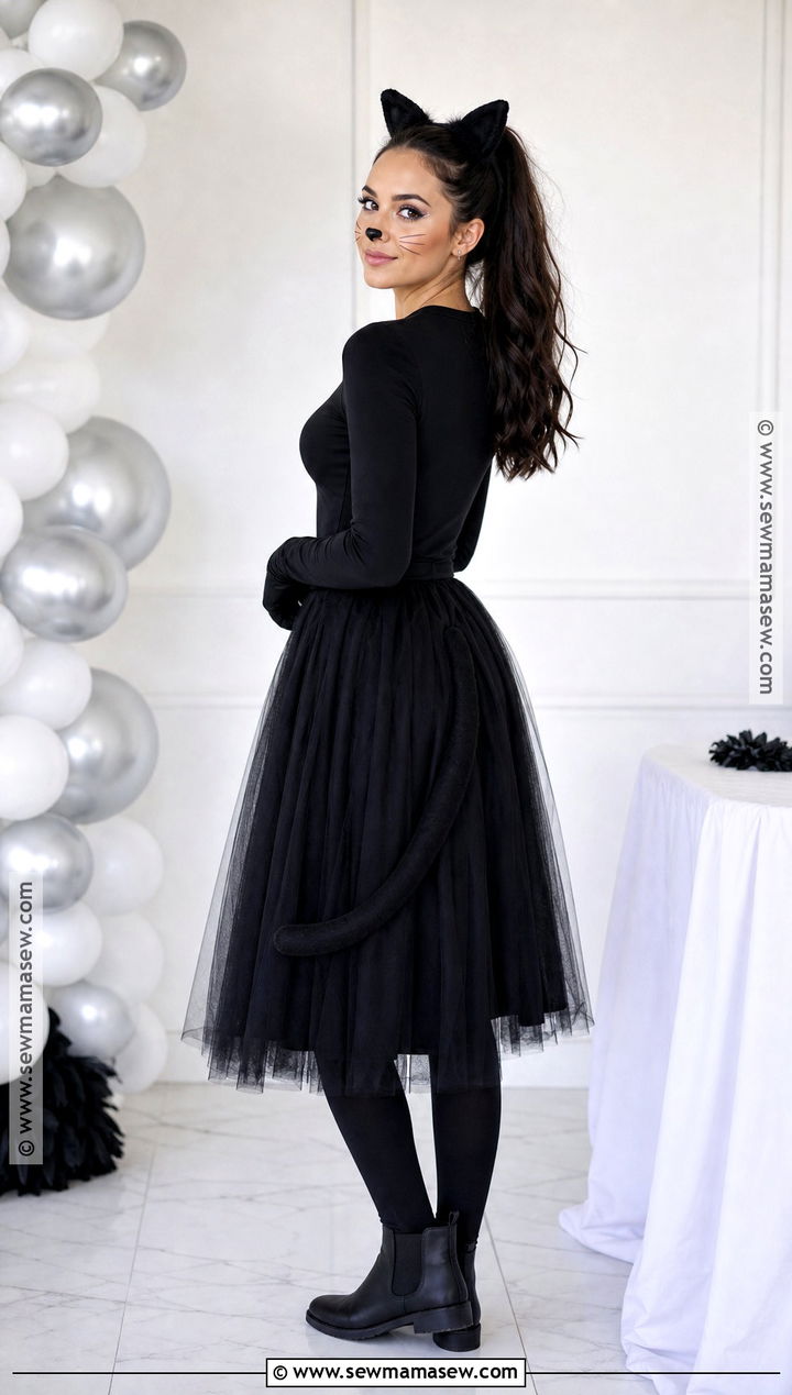 Black Cat Costume With Tulle Midi Skirt - 30 halloween costumes modest