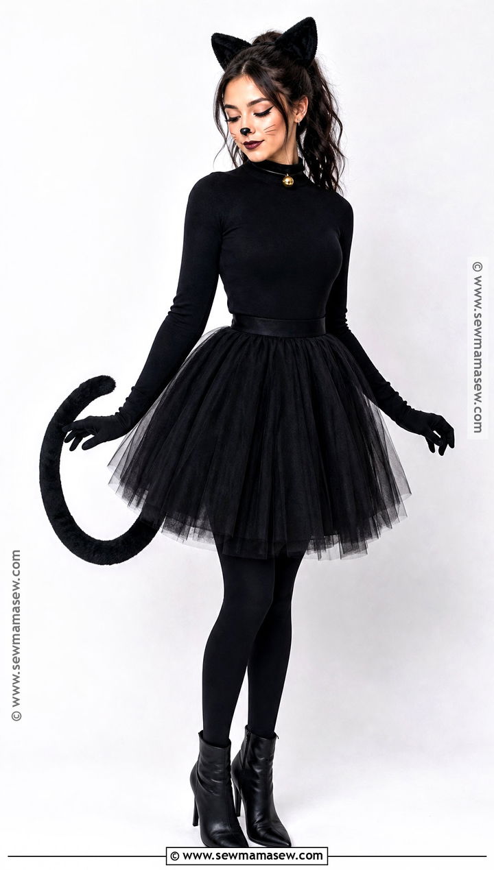 Black Cat Costume With Tulle Skirt - 35 Halloween Costume Solo Ideas