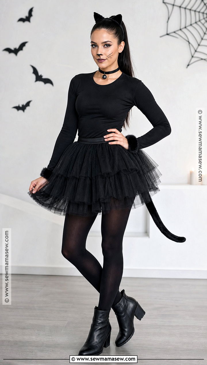 Black Cat Costume With Tulle Skirt - 30 Halloween Party Costume Ideas
