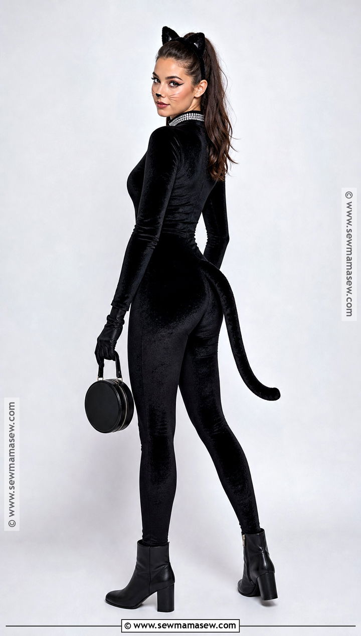 Black Cat Costume With Velvet Jumpsuit - 35 spooky halloween costumes