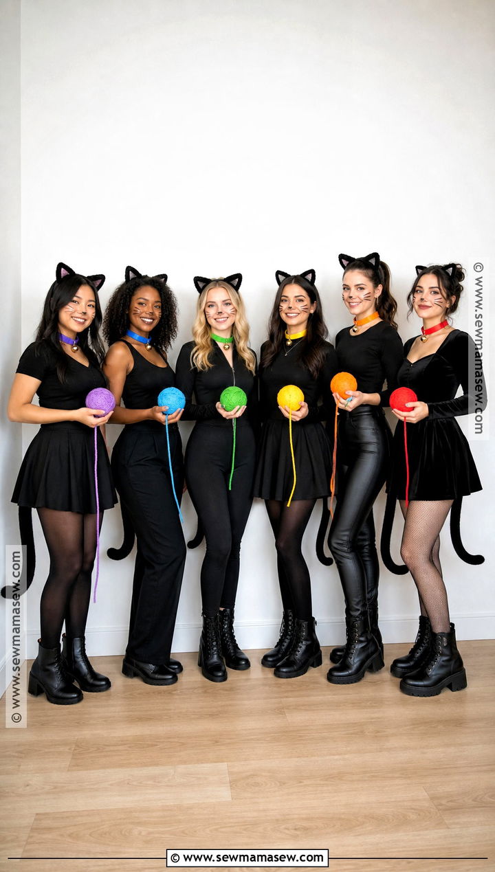 Black Cat Group Costume With Colored Collars - 45 black cat halloween costume ideas