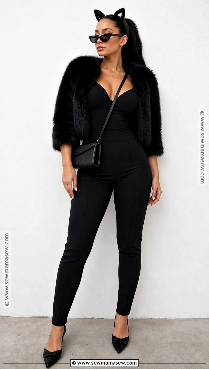 Black Cat Halloween Outfit With Jumpsuit - 30 Halloween Fashion Outfits