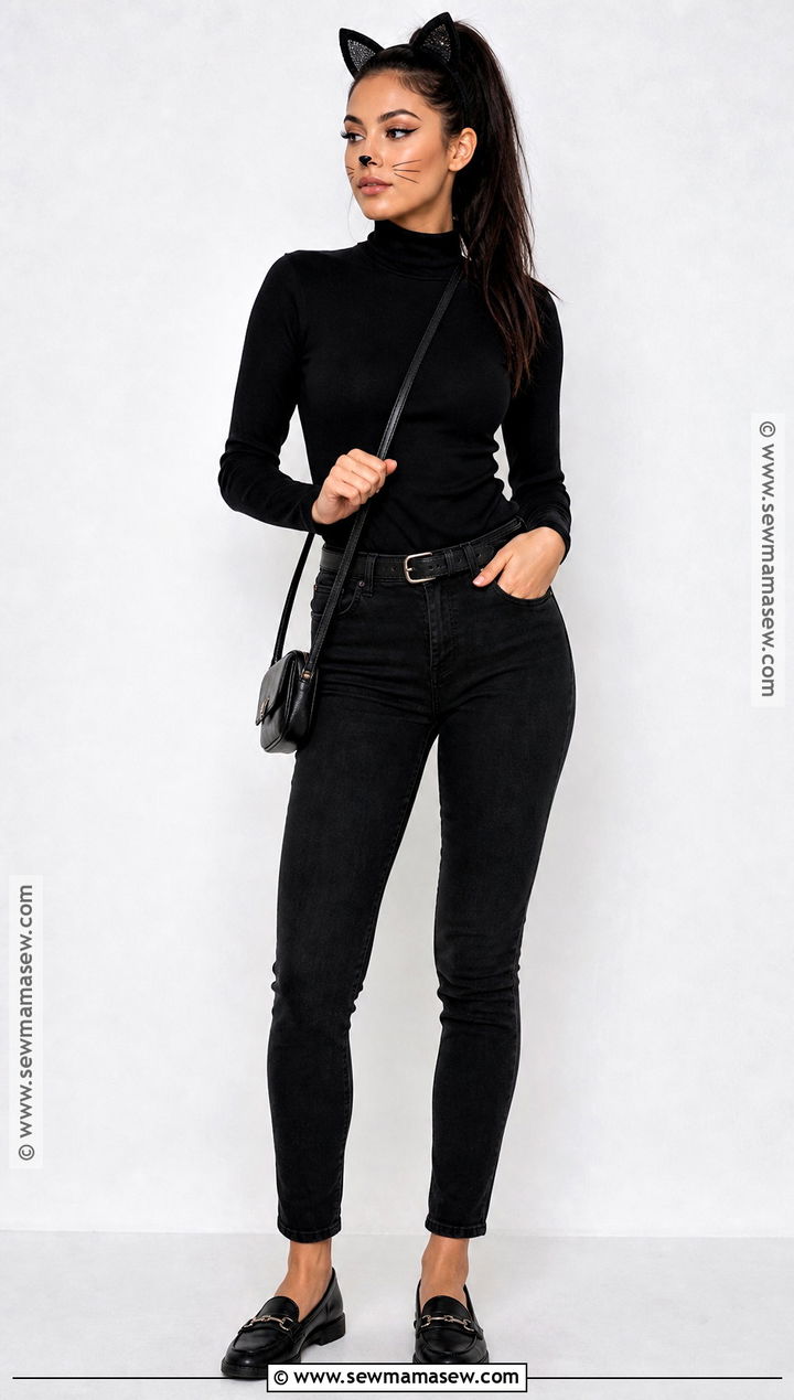 Black Cat Outfit With Jeans - 30 Easy Halloween Outfits for Women