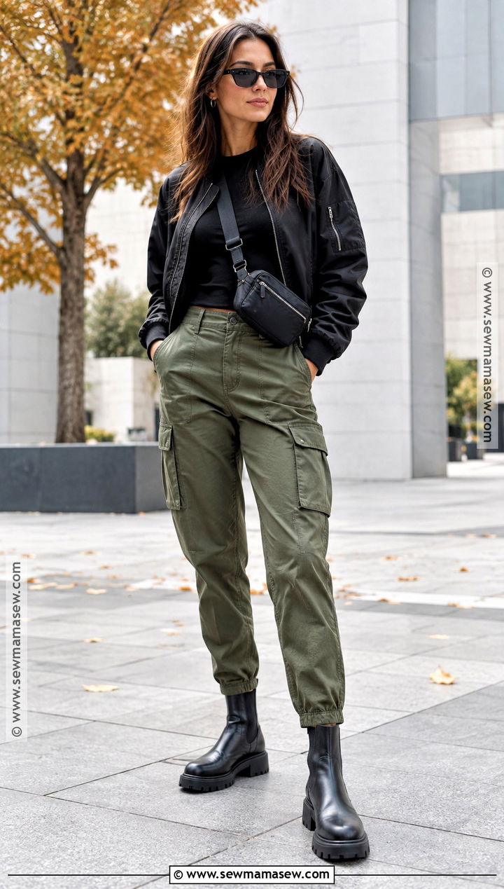 Black Chelsea Boots With Cargo Pants And Bomber Jacket - 15 black chelsea boots outfit fall