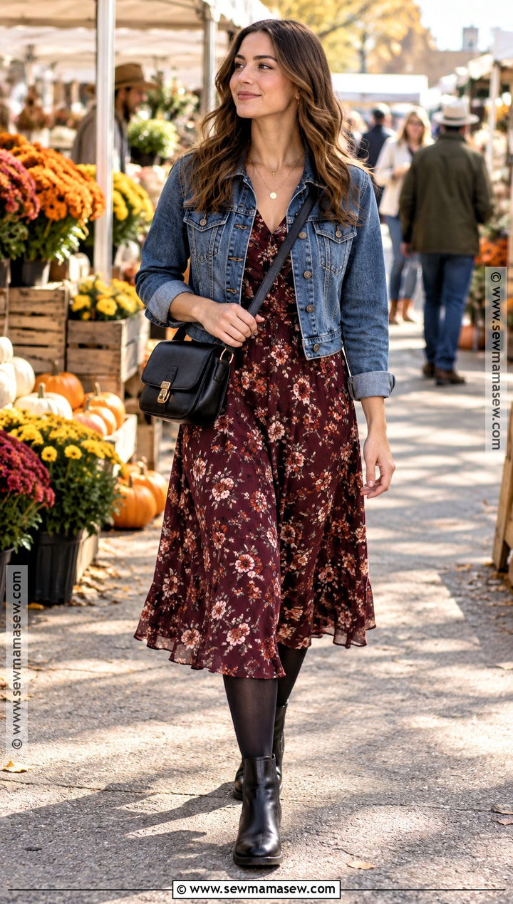 Black Chelsea Boots With Floral Dress And Denim Jacket - 15 black chelsea boots outfit fall