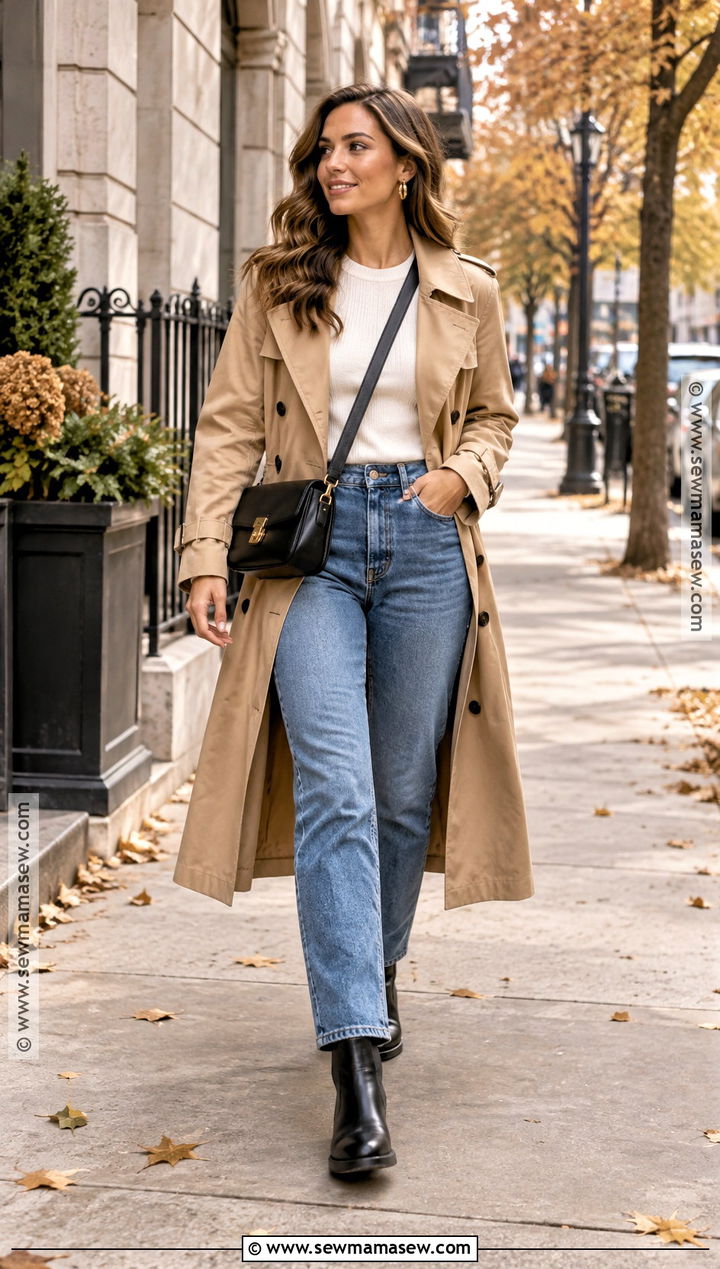 Black Chelsea Boots With Straight Leg Jeans And Trench Coat - 15 black chelsea boots outfit fall