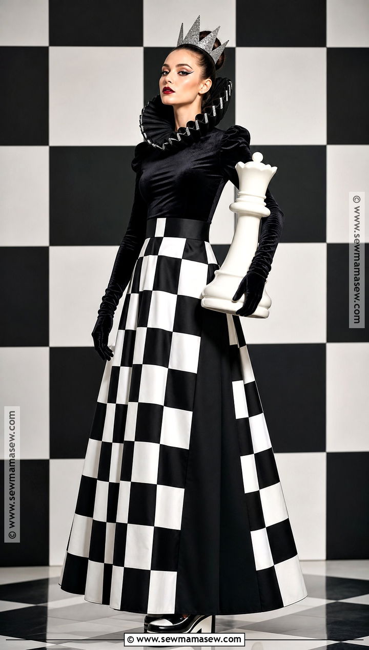 Black Chess Queen Costume With Checkered Skirt - 35 dark halloween costumes