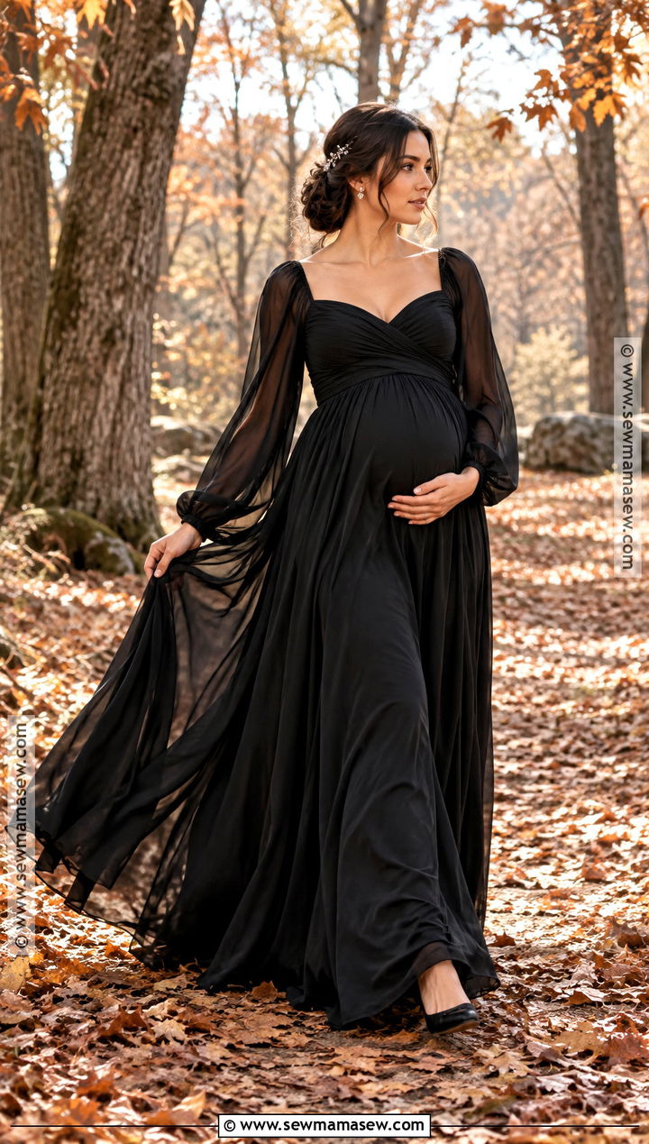 Black Chiffon Maternity Gown - 15 Fall Maternity Shoot Black Dress Ideas