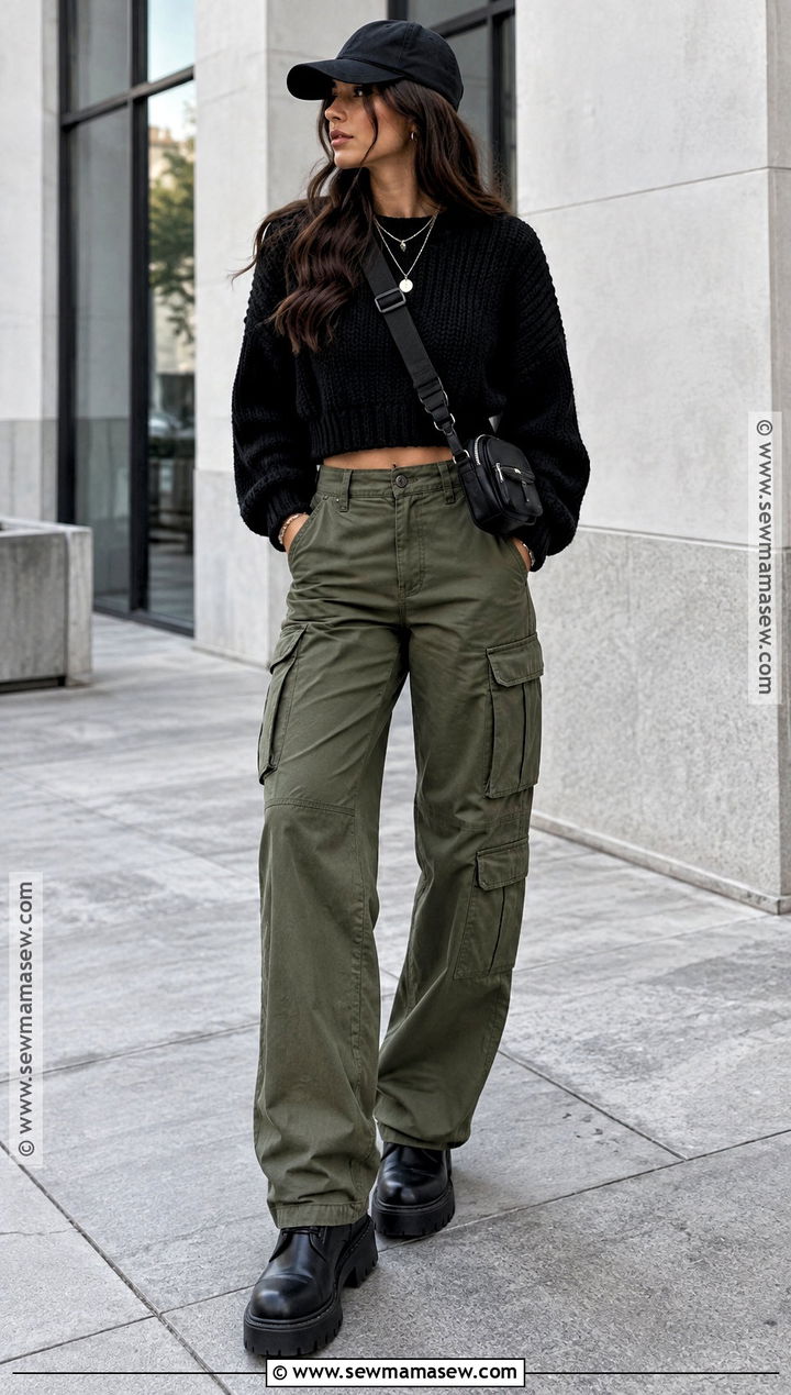Black Chunky Sweater With Cargo Pants - 15 Chunky Sweater Aesthetic Fall Ideas