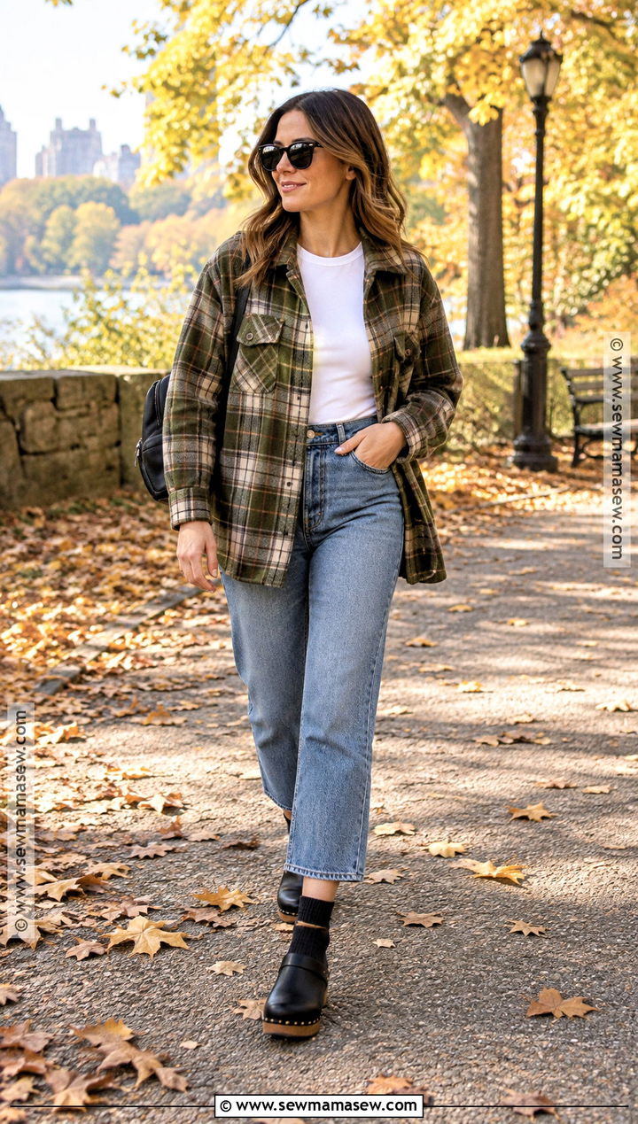 Black Clogs With A Shacket And Jeans - 15 Black Clogs Outfit Fall Ideas