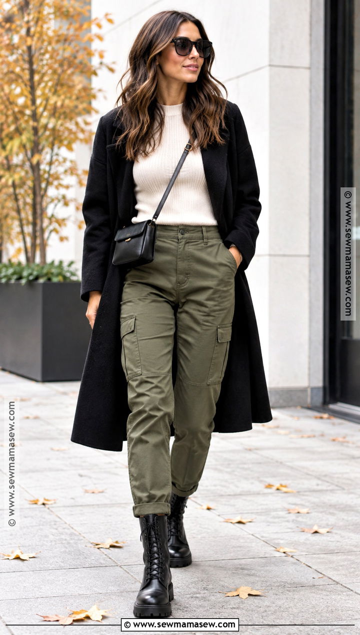 Black Coat With Cargo Pants - 20 black coat autumn outfit ideas