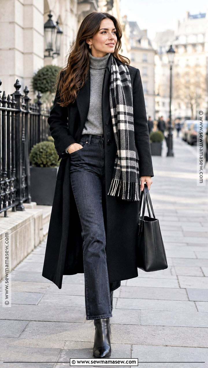 Black Coat With Turtleneck And Jeans Outfit - 25 fall and winter outfits