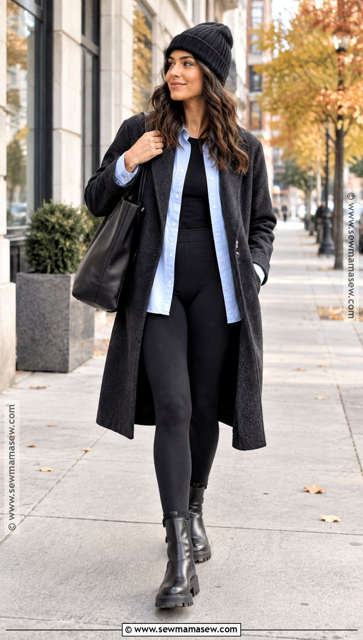 Black Coat and Leggings Outfit - 20 Black Fall Outfits for Women