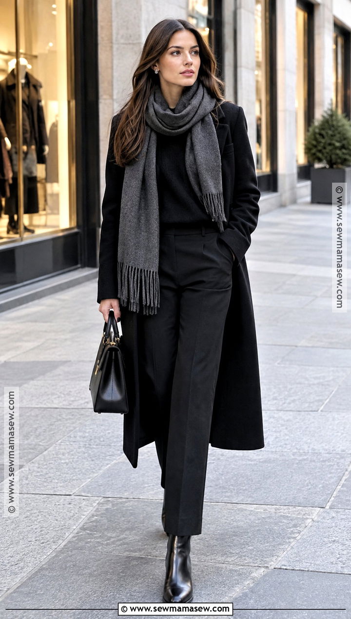 Black Coat and Monochrome Outfit - 20 Autumn City Break Outfit Ideas