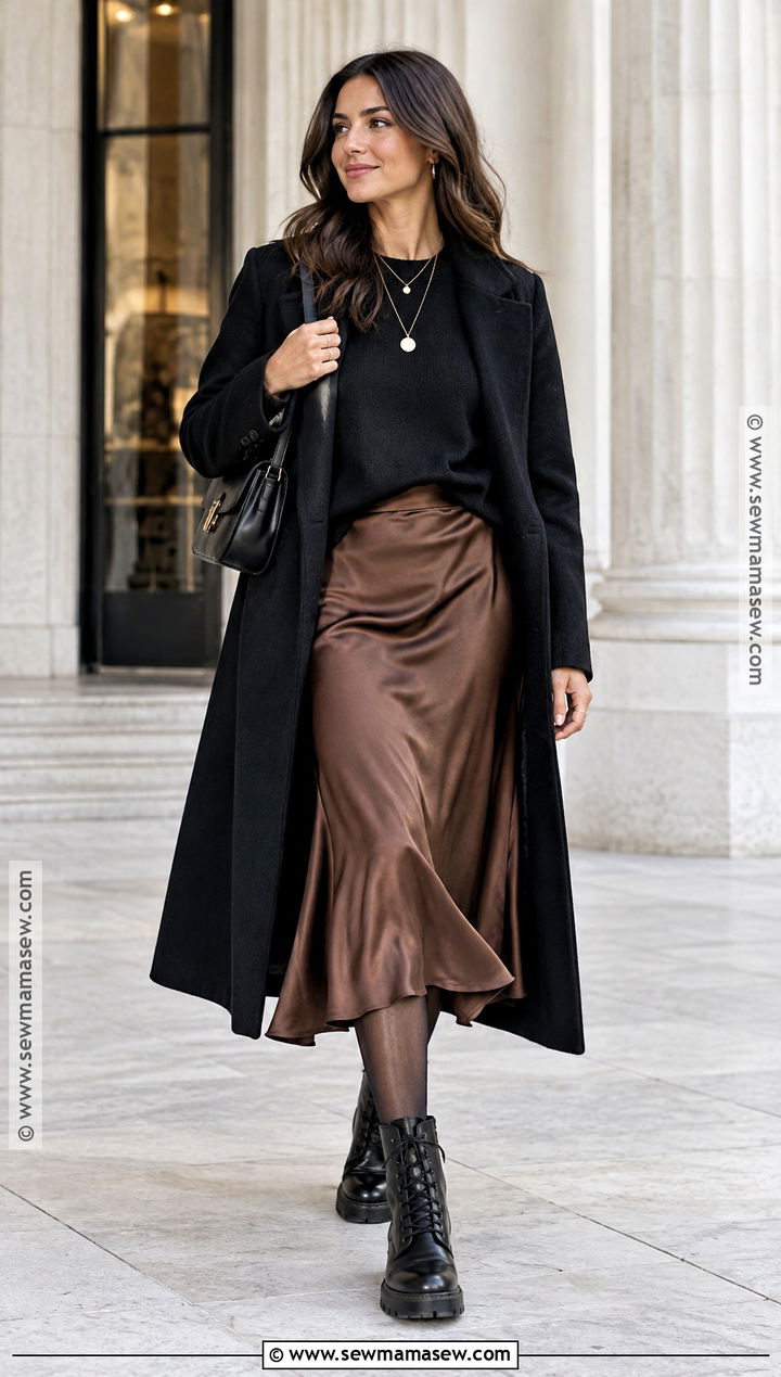 Black Combat Boots With Satin Midi Skirt - 20 black combat boots outfit fall