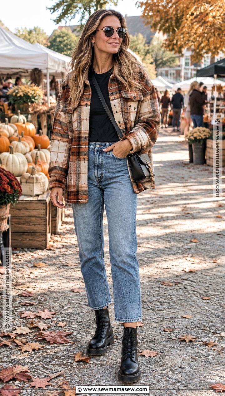 Black Combat Boots With Shacket And Jeans - 20 black combat boots outfit fall