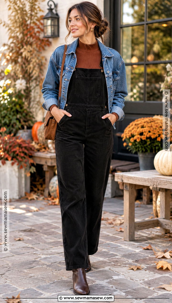 Black Corduroy Overalls With Mock Neck Top - 20 black overalls outfit fall