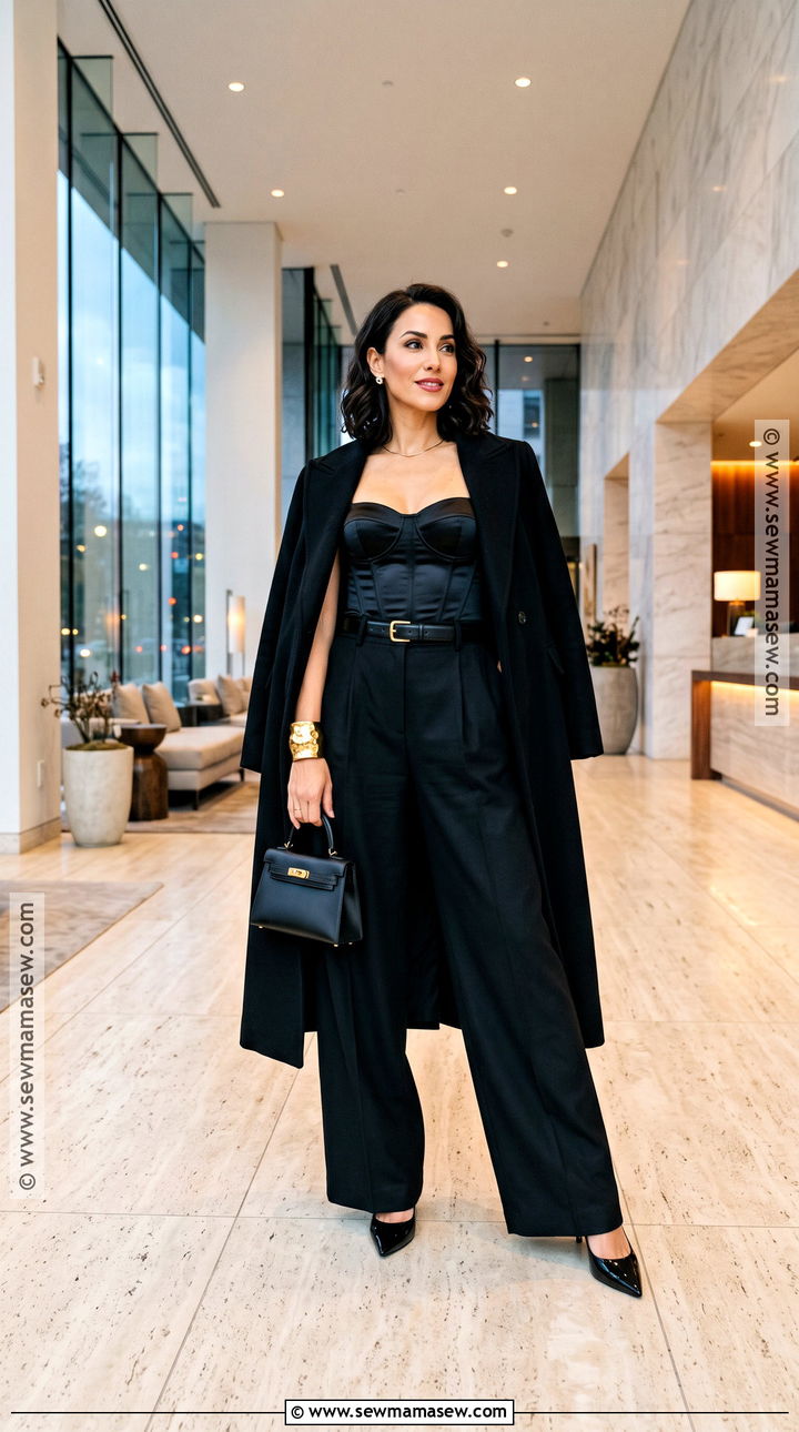 Black Corset And Wide Leg Pants Outfit - 15 all black fall outfits going out