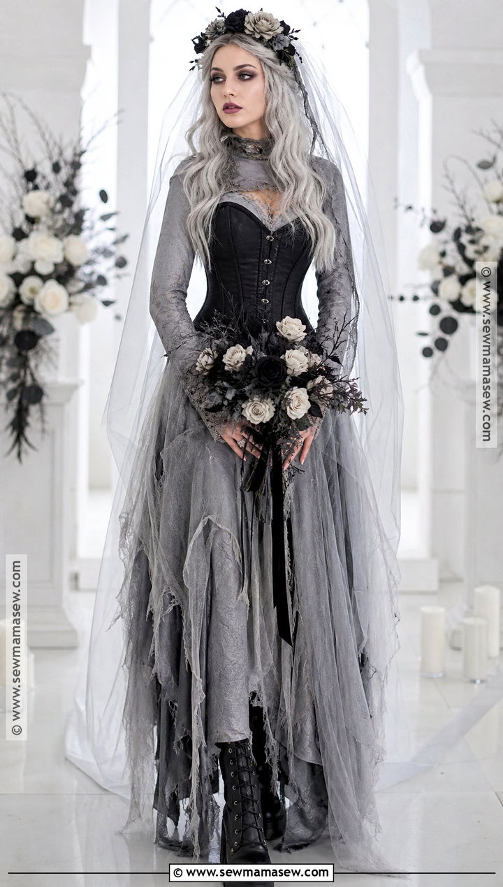 Black Corset Ghost Bride Costume - 40 black corset halloween costume ideas