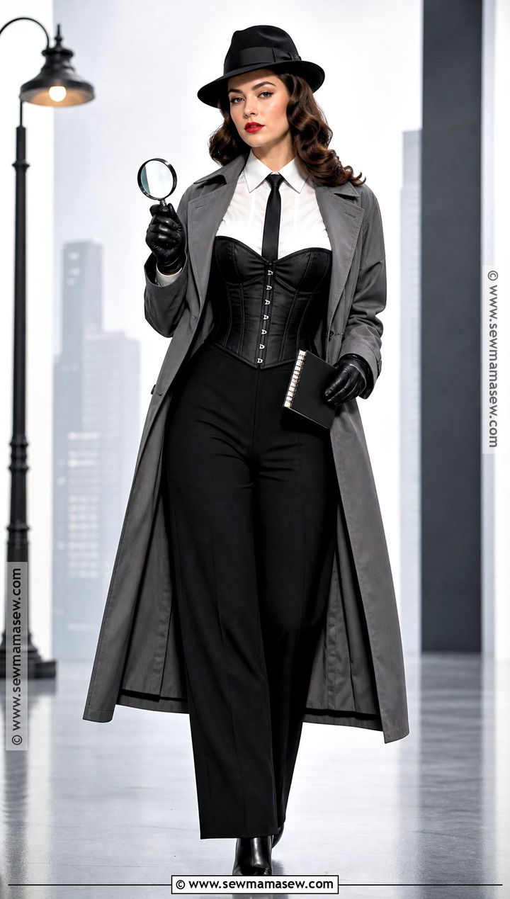 Black Corset Noir Detective Costume - 40 black corset halloween costume ideas