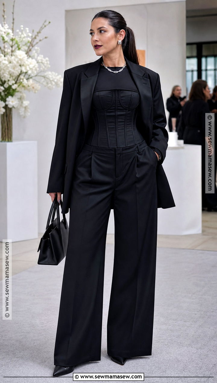 Black Corset Top And Trousers Halloween Outfit - 30 black halloween outfit ideas