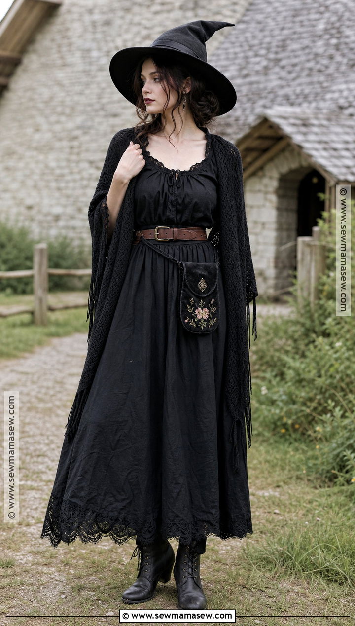 Black Cottagecore Witch Outfit With Prairie Dress - 30 cottagecore witch outfit ideas