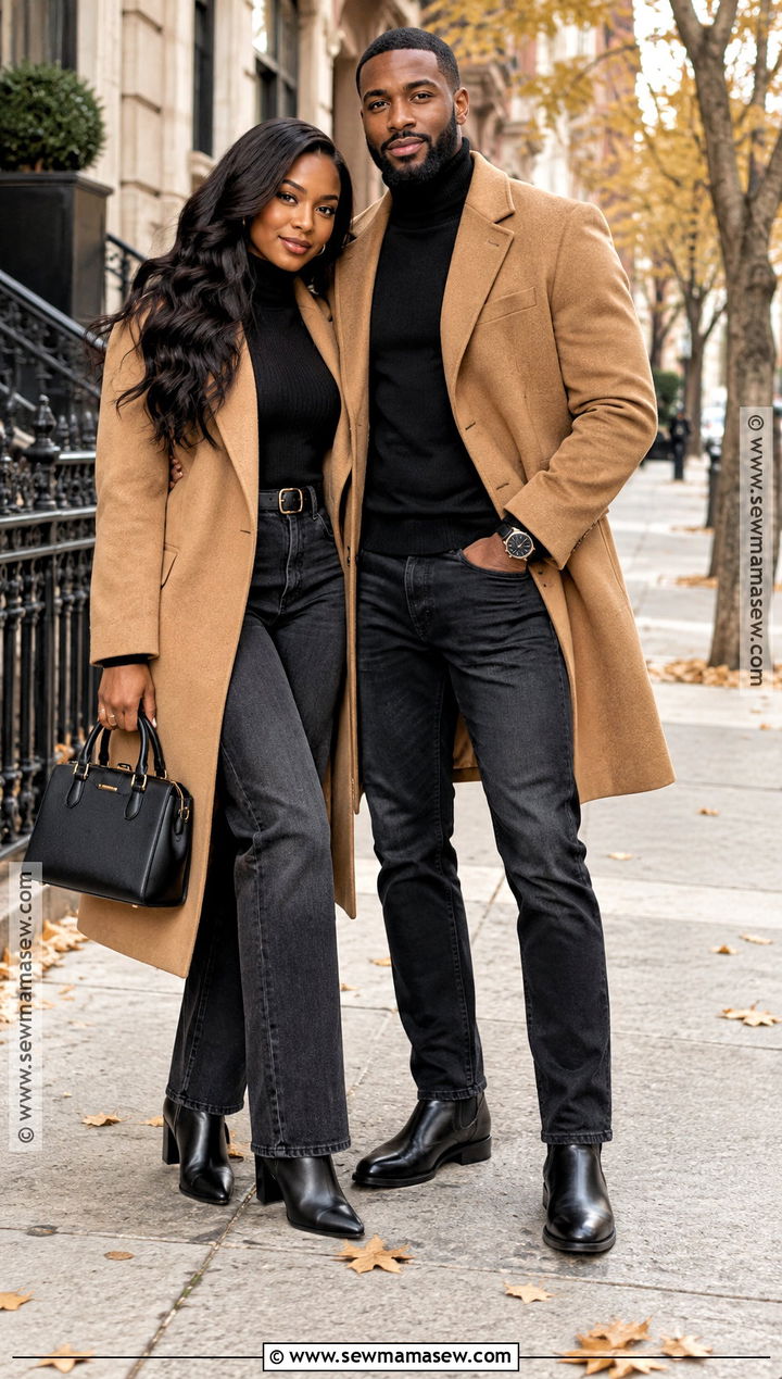 Black Couple Camel Coat Fall Outfit - 15 Black Couples Fall Outfits