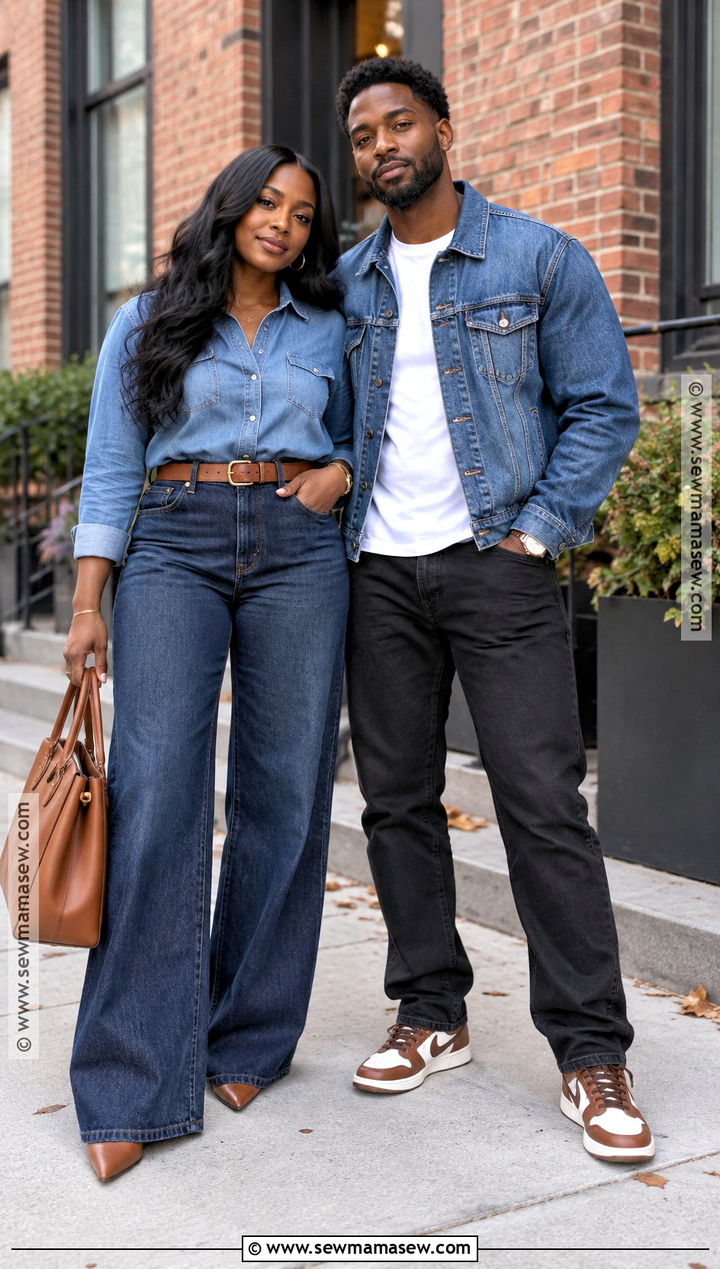 Black Couple Denim On Denim Fall Outfit - 15 Black Couples Fall Outfits
