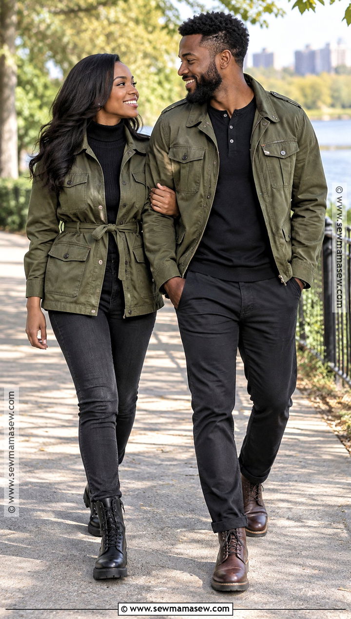 Black Couple Olive Utility Jacket Outfit - 15 Black Couples Fall Outfits