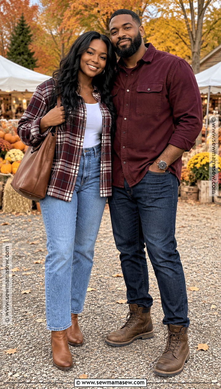 Black Couple Plaid Shirt And Denim Outfit - 15 Black Couples Fall Outfits