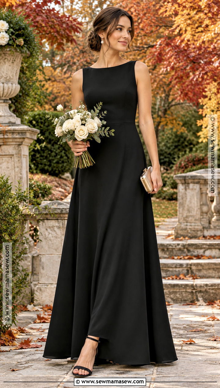 Black Crepe Fall Bridesmaid Dress - 25 fall wedding bridesmaid dresses